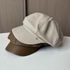 Spring and Autumn Hat Women's New Pu Leather Octagonal Hat Big Head Circumference Showing Face Small Peaked Hat Retro Temperament Painter Hat Tide