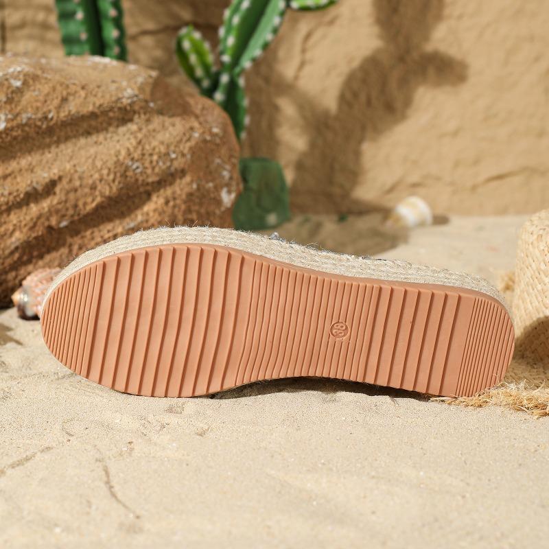 Fashion Size 36 41 Flat Shoes Female Slippers Women Summer Slides Fretwork Hemp Thick Heels Loafers Cover Toe Sandals Sandalias De Mujer