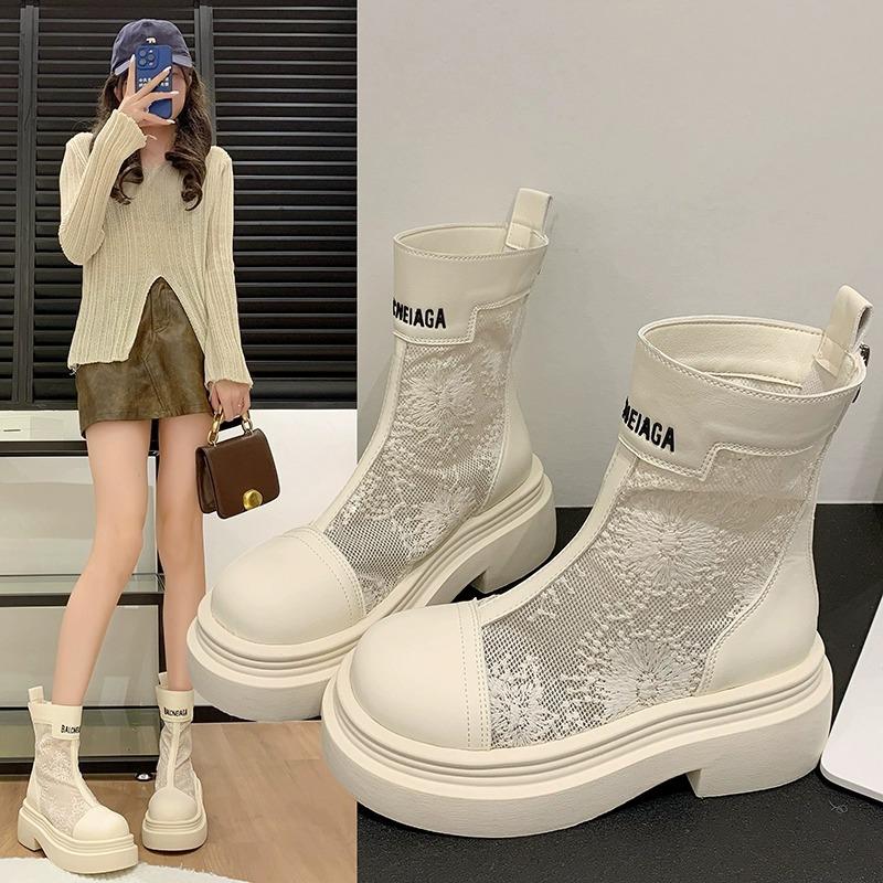 

Tide brand hollow cool boots women summer 2024 новые популярные сетчатые дышащие короткие ботинки универсальные сандалии на платформе женская обувь tide 35