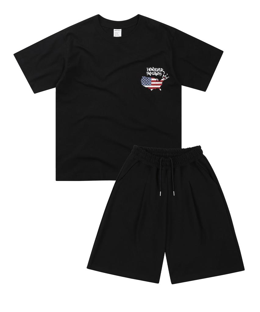 PAPERBOY [Set] Usa Vintage Short Sleeve Half Pants Set-White