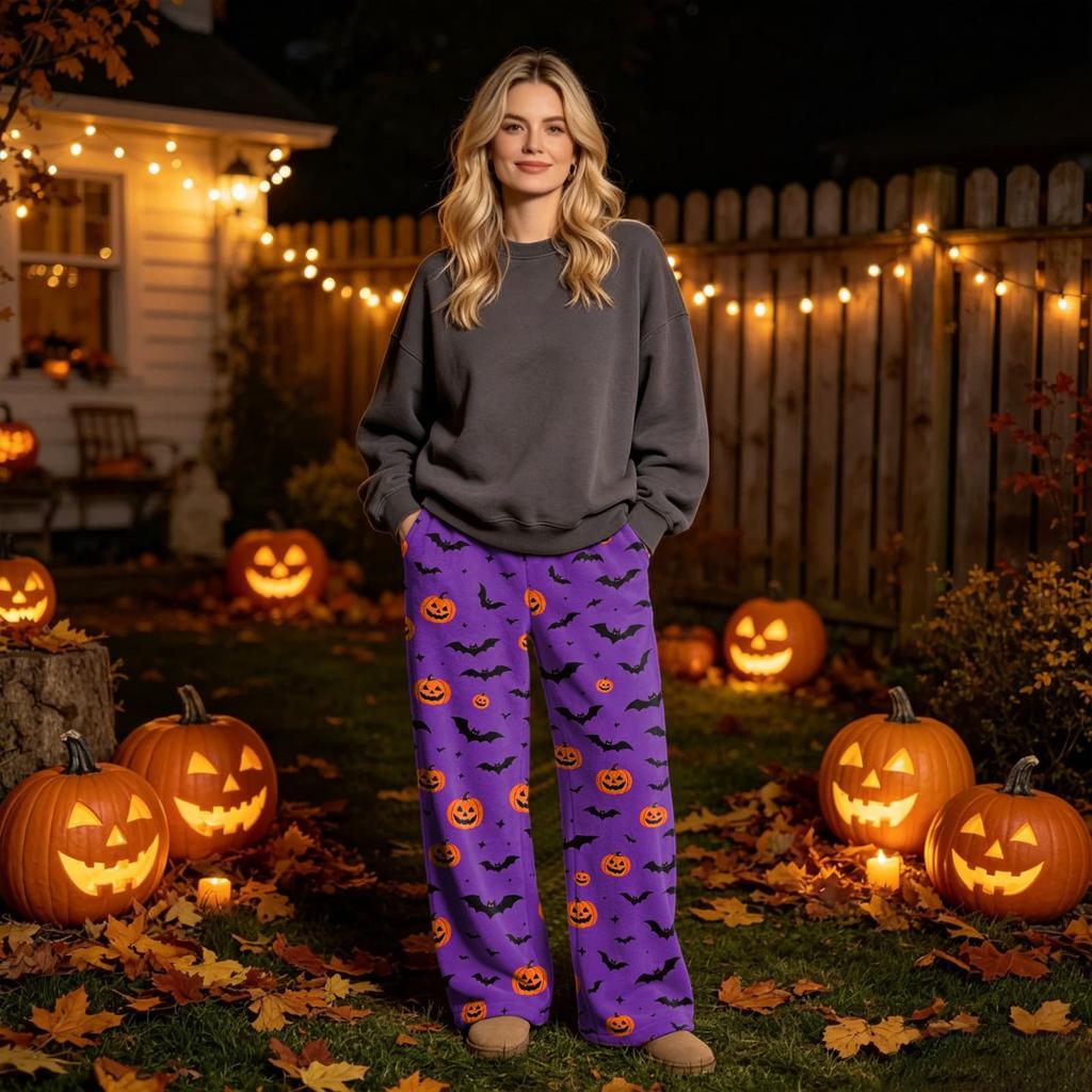 Women's Flannel Pajama Pants with Halloween Print for Cozy Holiday Loungewear