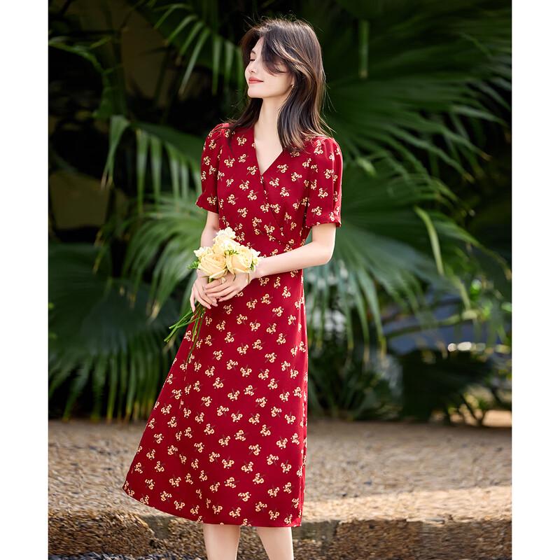 Women's French Retro V-Neck Floral Midi Dress