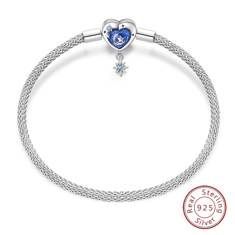 Original 925 Silver Heart Star Moon Snowflake Butterfly Bracelets 17 20CM For Women DIY Charms Jewelry Gifts