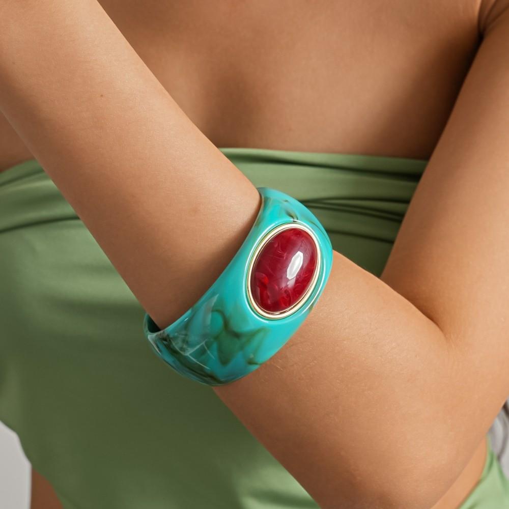 Bohemian Acrylic Bangle Smudging Retro Hand Ring Creative Irregular Wide Bracelet  Girls