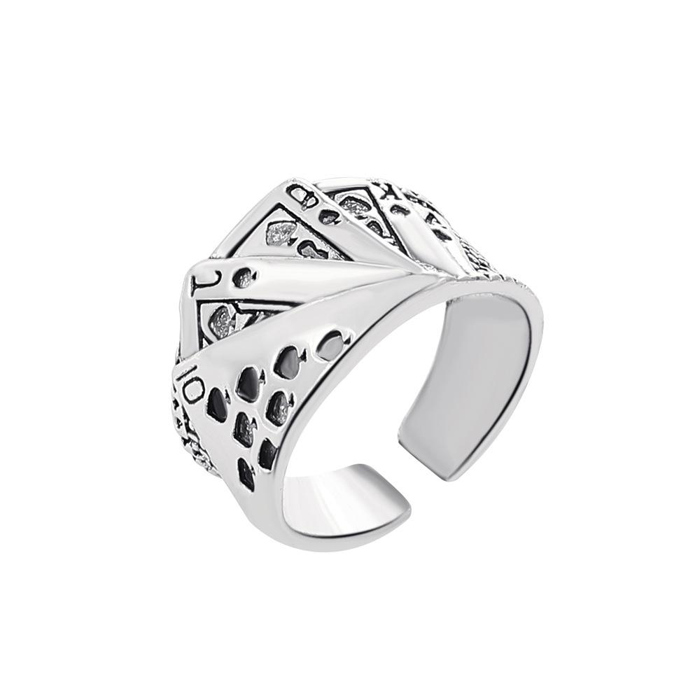 Punk Retro Metal Playing Card Ring Personality Hip Hop Rock Open Ring for Men Women Gothic Finger Jewellery Accessories Gifts resizable