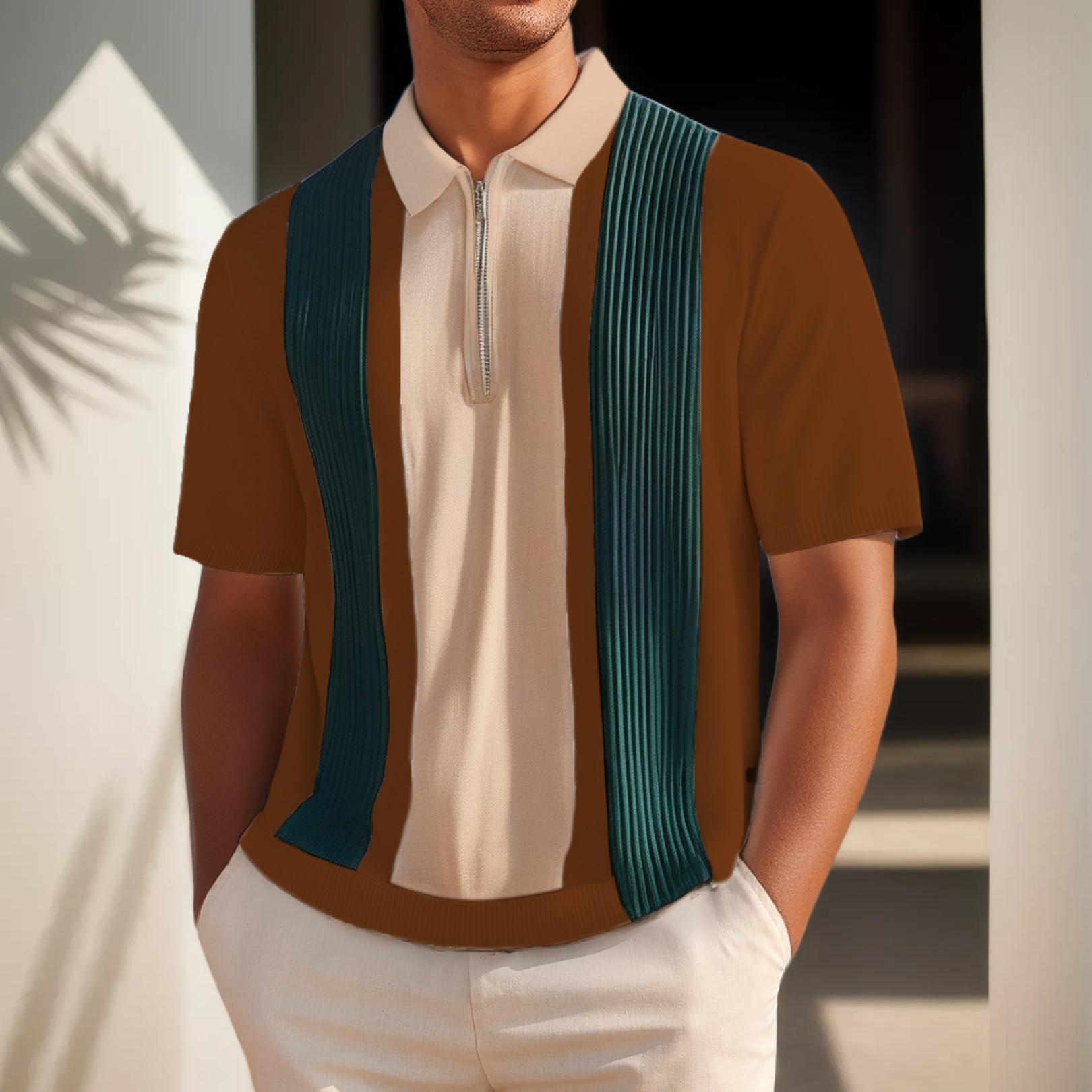 

Мужское трикотажное поло с коротким рукавом в контрастную полоску, отложной воротник, премиальный топ Paul 3XL темно-коричневого