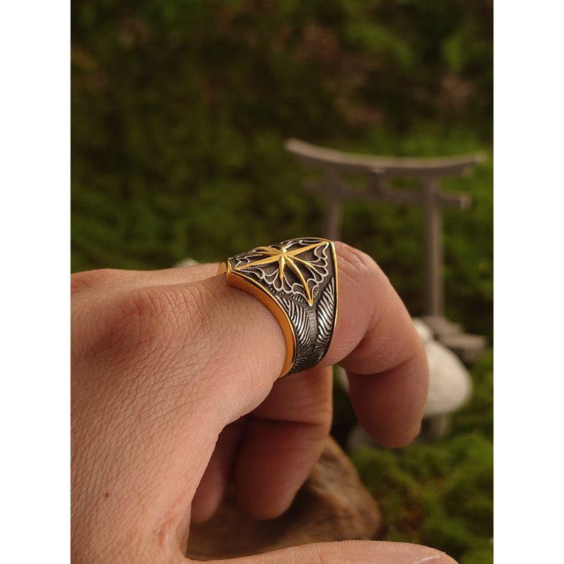 Night Works "Firm GUARD" Fashion Retro Gold North Star Wide Style Ring for Men Plus Size