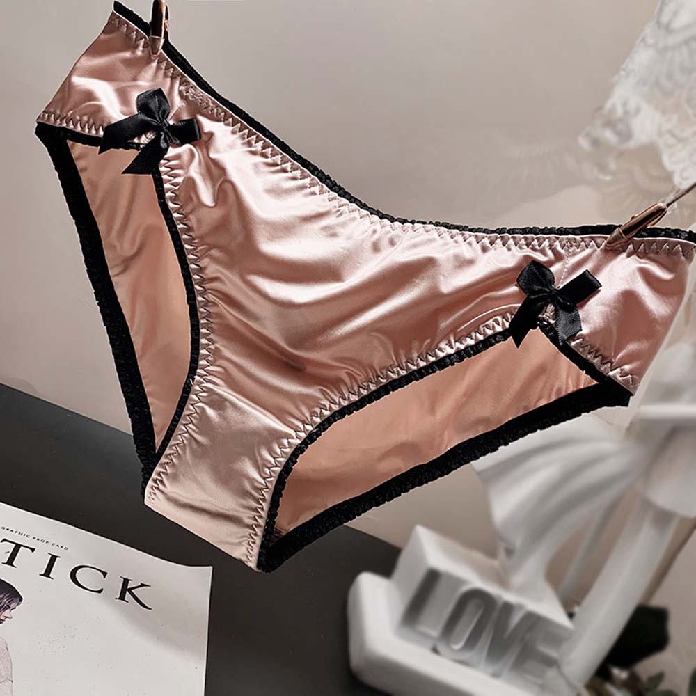 Comfortable Breathable Bowknot Solid Color Low Waist Underpants Sexy Thong Briefs Women Panties