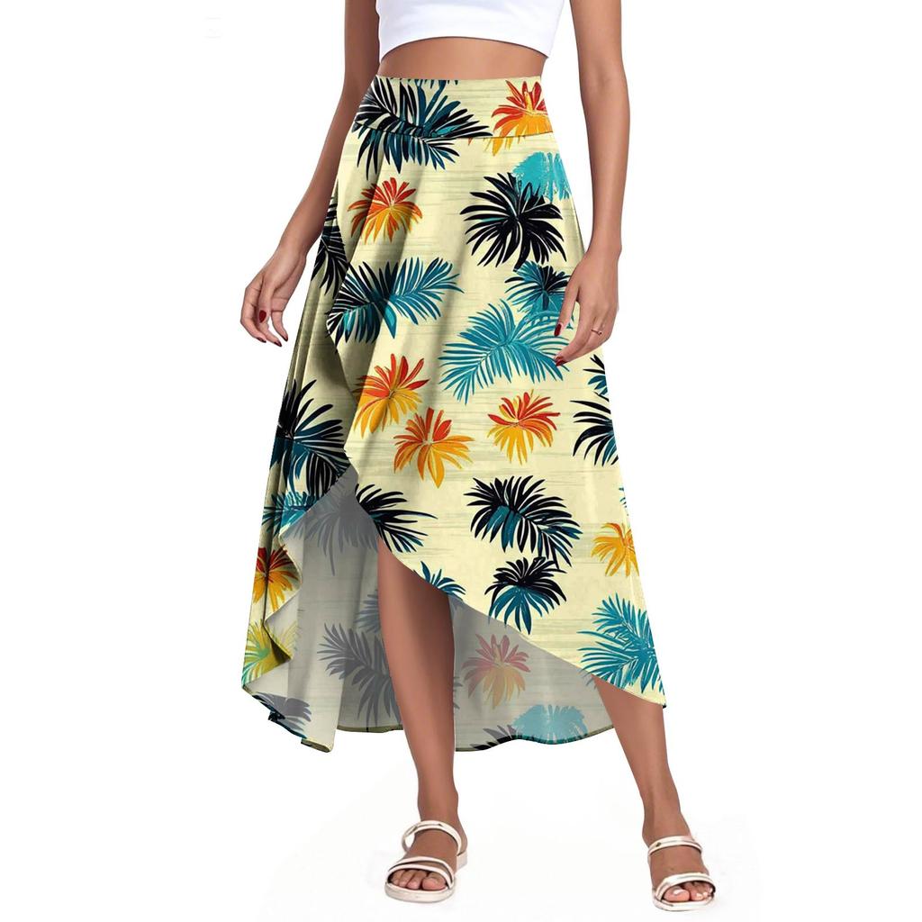 Women's Fashion Casual Printed Slit Ruffle High Waisted Fluttering Shorts Skirt