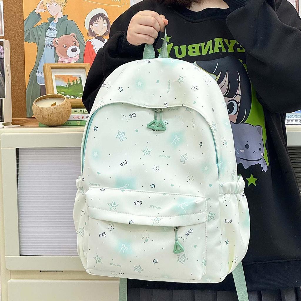 Schoolbag Cute Girl Star Printed Backpack Female Middle School High School Student Campus Large Capacity Lightweight Schoolbag Simple Backpack