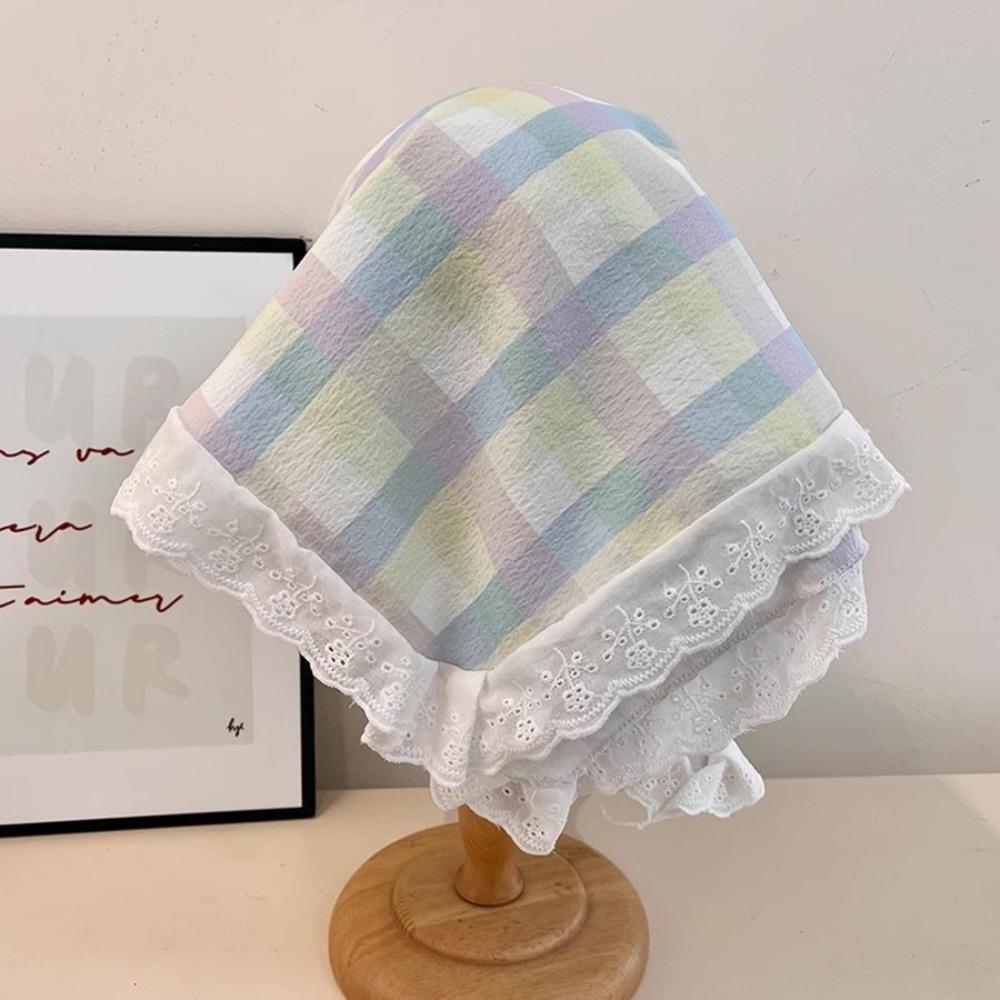 Korean Style Plaid Baseball Cap Cotton Letter Headscarf Hat Fashion Strappy Bandana Hat  Beach