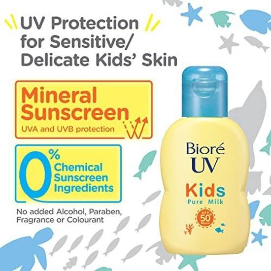 Biore UV Kids Pure Milk Sunscreen 70ml SPF50 / PA+++ Mineral Barrier Zero Absorbers Fragrance-free.