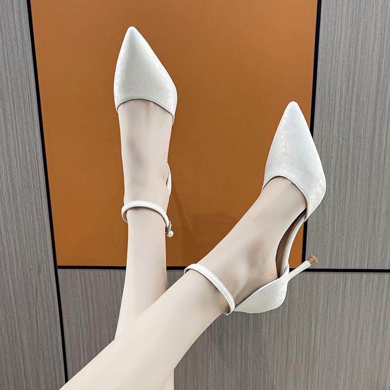 Fashion 2024 Summer New Fashion Outwear Women's High Heel Shoes Pointed Shallow Mouth Solid Color One Line Buckle Banquet Shoes