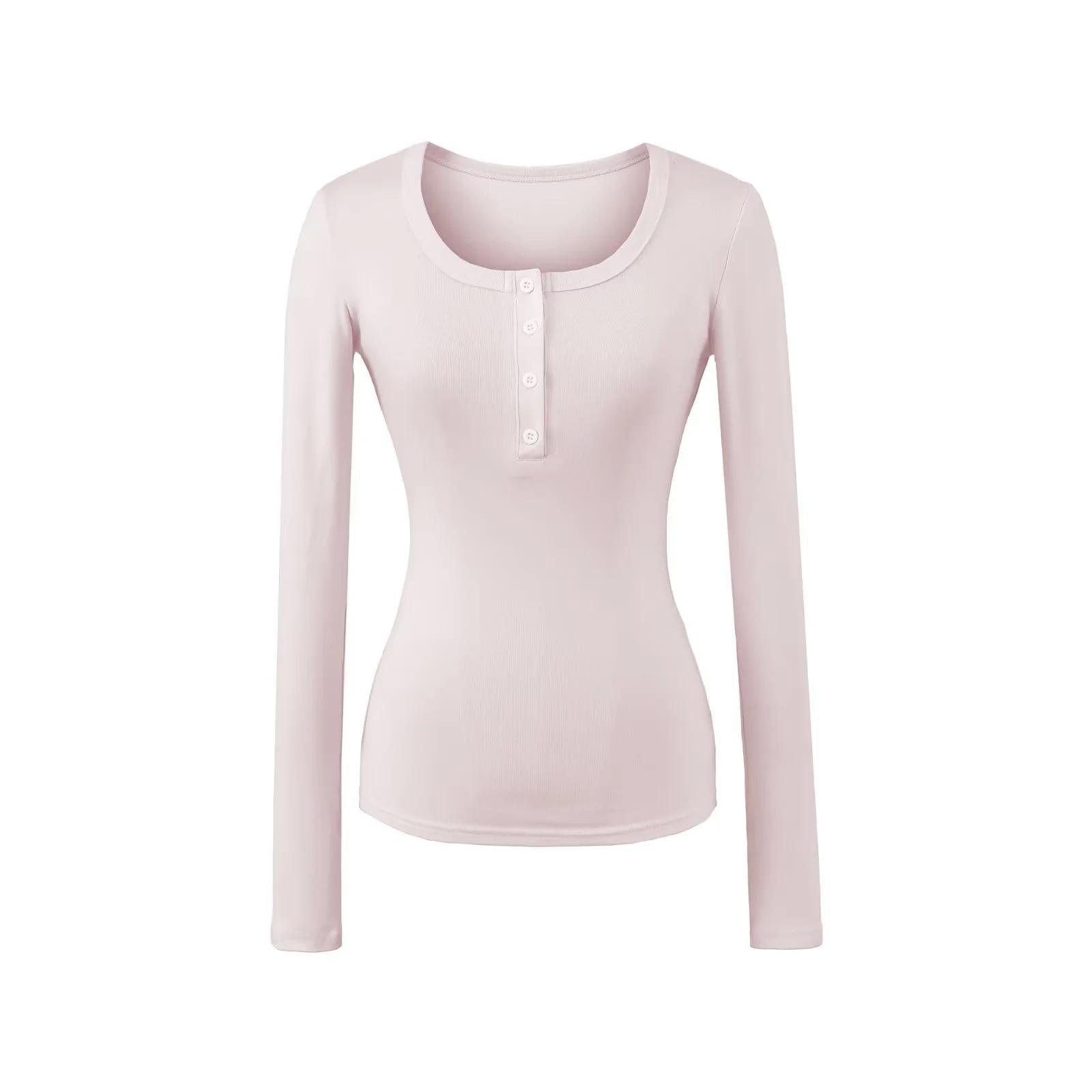 

Women s Sweet & Spicy Long-Sleeve Slim Fit Henley Collar T-Shirt Medium