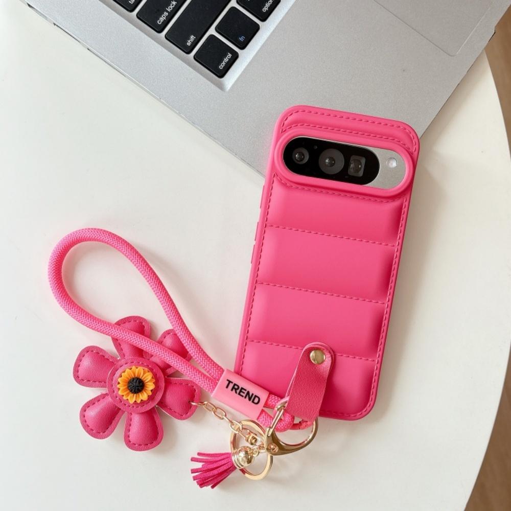 

Cartoon Sunflower Down Jacket Lanyard Case for Google Pixel 9 8 7 6 Pro 5 4 3 9A 7A 6A 5A 4A 3A Hand Wrist Strap Soft TPU Cover Google Pixel 4a 5G