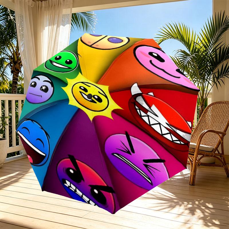 Geometry Dash Print Automatic Open Close Umbrella, Portable Foldable Umbrella, for Outdoor Commute Camping Trip, Ideal Birthday Gift