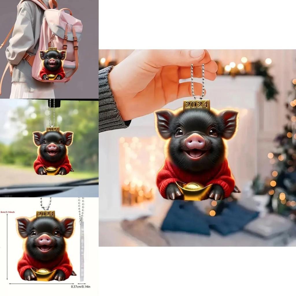 Acrylic Black Charming Pig Car Accessory For Elegant Vehicle Interior Decoration