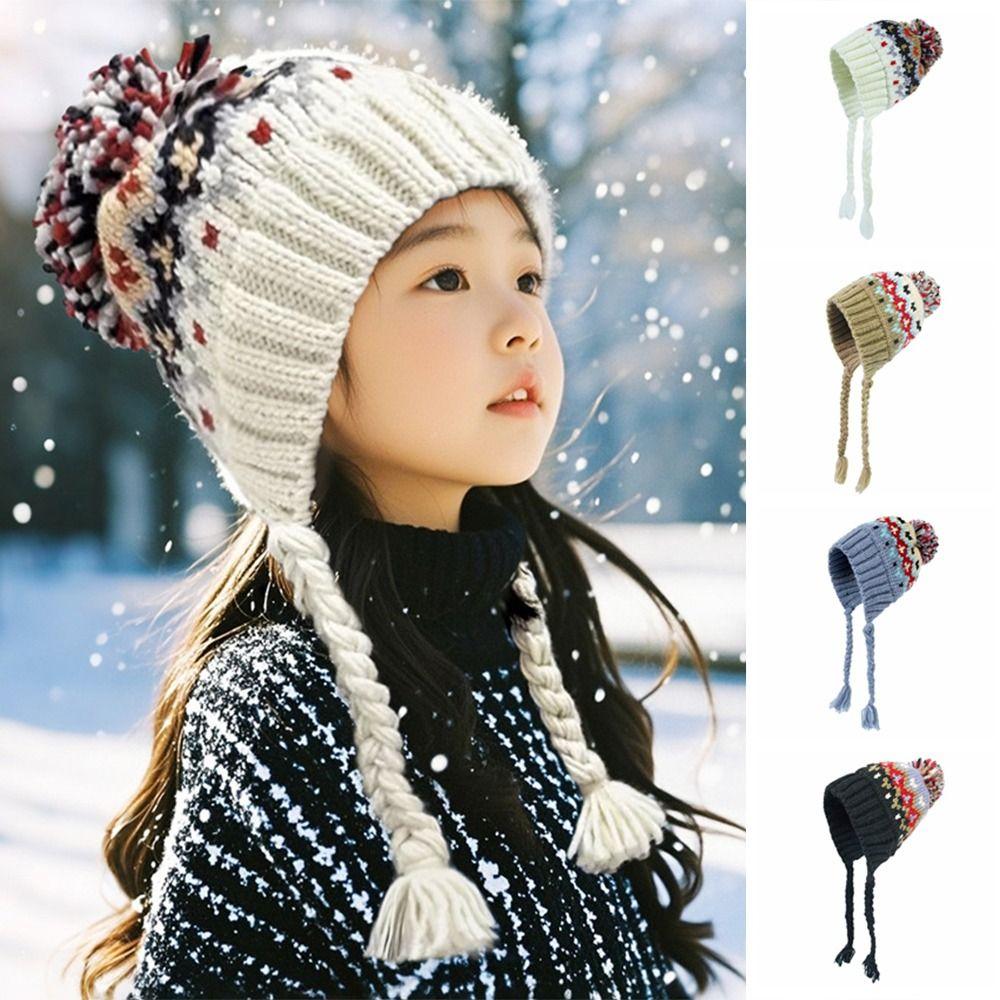 Windproof Children Knitted Hat Autumn Winter Ear Protection Hats Cute Boys Girls Beanie Cap  Kids