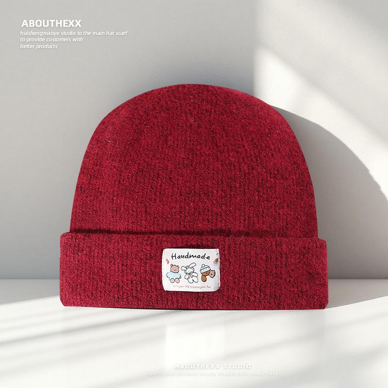 Korean Version of Big Head Circumference Showing The Face Small Loose Hat for Women Cute Cartoon Knitted Hat Winter Warm Ear Protection Wool Hat Men