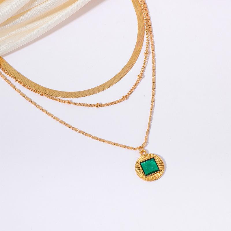 Exaggerated Jewelry K Gold-plated Emerald Multi-layer Necklace Niche Personalized Alloy Pendant Female