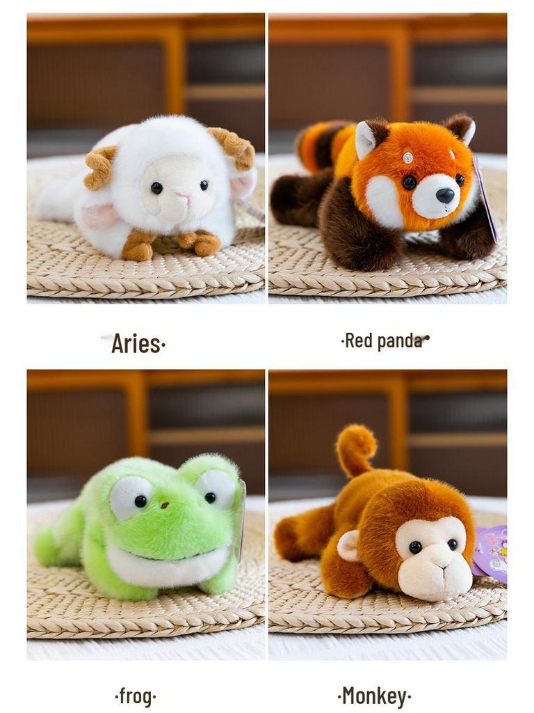 Adorable Three-Pose Animal Figurines: Plush Panda, Raccoon Doll, Desktop Companion