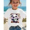European Sizes Summer Fashion Short-Sleeve T-Shirt for Girls Featuring a Panda Cartoon Design with Peach Blossom Elements