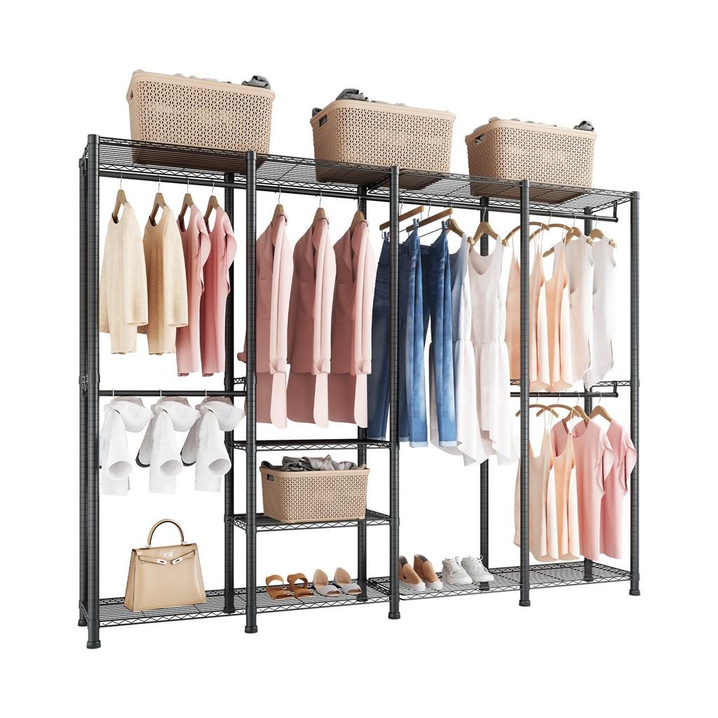 Clothing Garment Rack, Heavy Duty Closet Wardrobe, Adjustable Tiers Clothes Racks with Steel Frame, 499 kg Load Capacity Clothes Rack with 4 Hanging