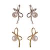 Delicate Earrings with Bowknot Pendant Chic Pearl Ear Piercing Jewelry Ear Hooks