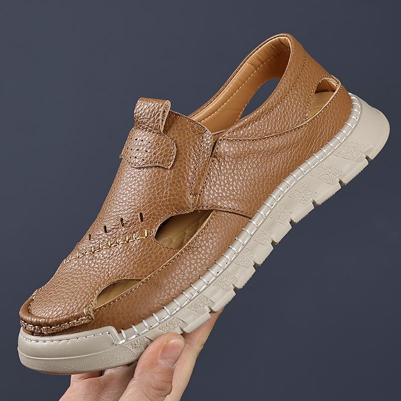 Fashion Handmade Summer Man Sandals Versatile Leather Beach Shoes Lightweight Mens Casual Shoes Outdoor Walking Sandals Outdoor Sandaly