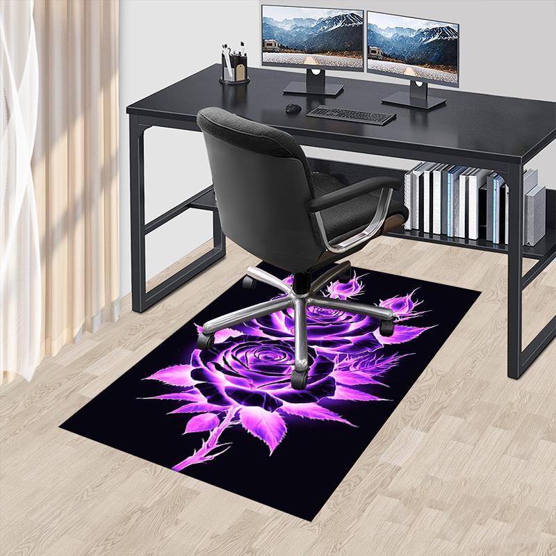 Charming Purple Glowing Rose Chair Mat Office Carpet, Oversized Rug for Home Decor, Sofa Mat, Desk Pad Gift, Suitable for Bedroom, Living Room