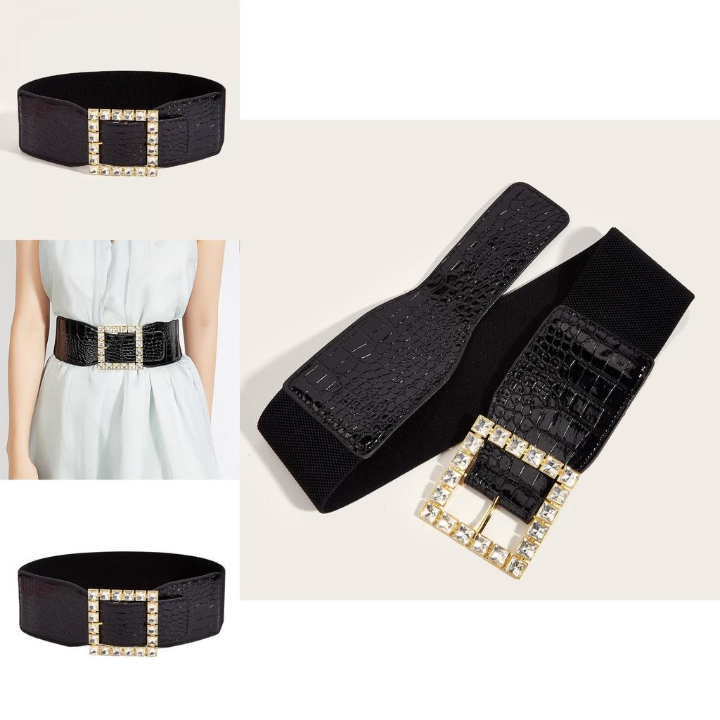 Winter Fashion Leather Wide Belt With Diamond Head Buckle For Ladies Dress Enhancements