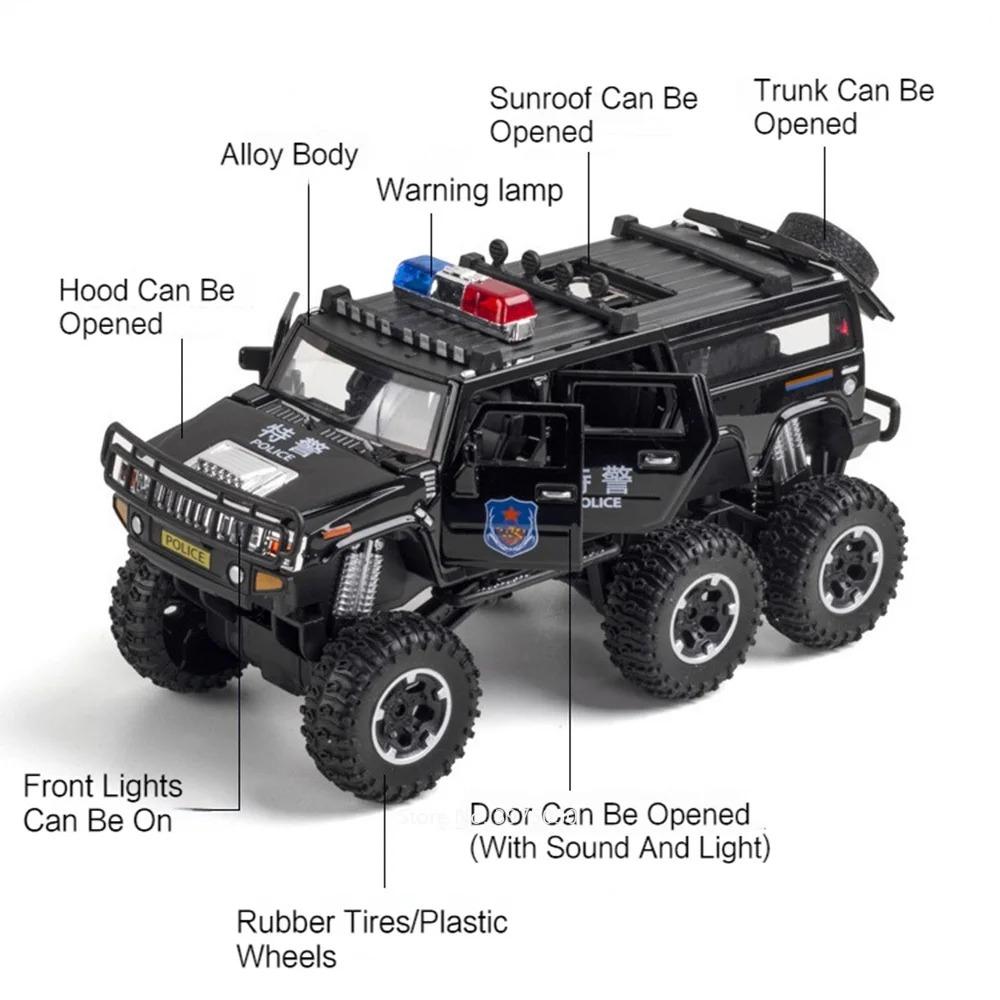 1:32er Maßstab Conqueror Polizeiauto Modellspielzeug Metallkarosserie Gummireifen Sound Licht Geländewagen Modelle für Kinder Hobby Ornamente