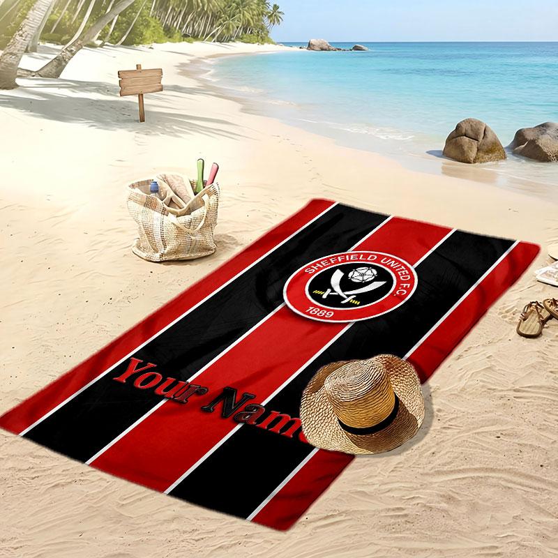 Sheffield United FC Personalized Printed Beach Towel Soccer Logo Support Custom Name Text Absorbent Towel For Sport Travel Special Gift