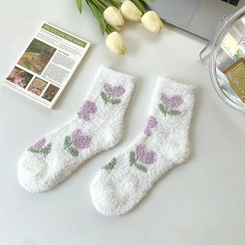 

Милые носки осень-зима утолщенные теплые мягкие женские носки коралловый флис термо носки для сна One Size