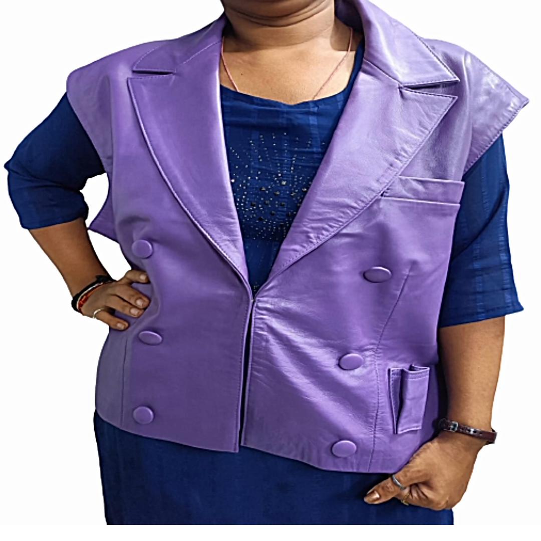 

Жіночий шкіряний жилет з овечої шкіри, байкерська куртка, шкіряна куртка знаменитостей, мотоциклетний жилет Cout, шкіряний Cout кольору лаванди, подарунок для дружини XXXL лавандовий