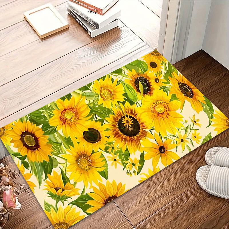 Sunflower Floral Door Mat Washable Carpet Non-Slip Rug for Entryway & Kitchen Bold Yellow & Cream Carpet Home Alfombra Gift Rugs
