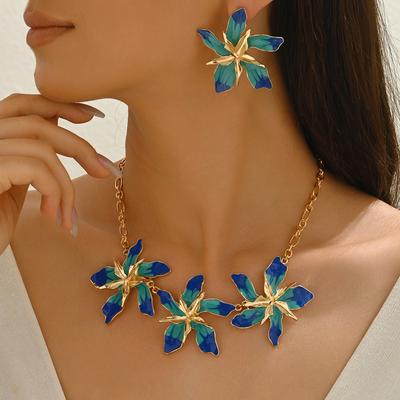 New Card Wind Women's Earrings, Geometric Flower Necklace Jewelry Set, Oil Drop Design Niche Set