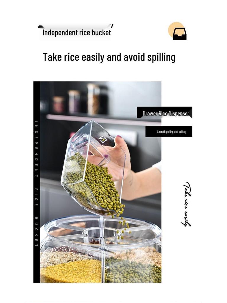 Rotatable Divided Grain and Cereal Storage Container - Insect & Moisture-Proof Sealed Bin