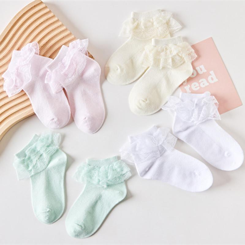 4Pairs/Set Summer Children's Girl Socks Thin Lace Princess Mesh Kids Socks For Girls Cotton Teenagers White Sock 1-15T
