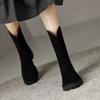 Fashion Brown Round Toe Half High Boots for Women British Style Goth on Promotion 2025 New Offer in Trend Gothic Mid Calf Shoes Woman