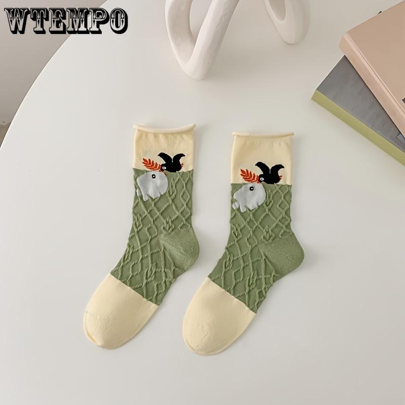 5pcs Women's Mid-Calf Socks, Vintage Floral Print, Breathable Casual Style, Polyester and Spandex Blend, Everyday Fashion Accessory