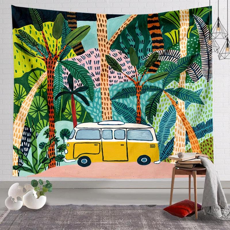 Animal King Forest Tiger Tapestry Wall Hanging Tropical Palm Plant Flower Bohemian Tapestry Home Decoration Yoga Mat Blanket