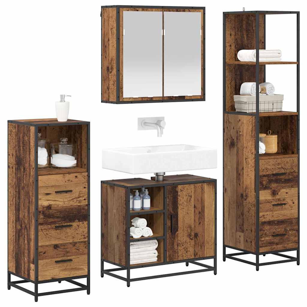 Bathroom Furniture Set with Drawers 4 pcs Reclaimed Wood Engineered Wood