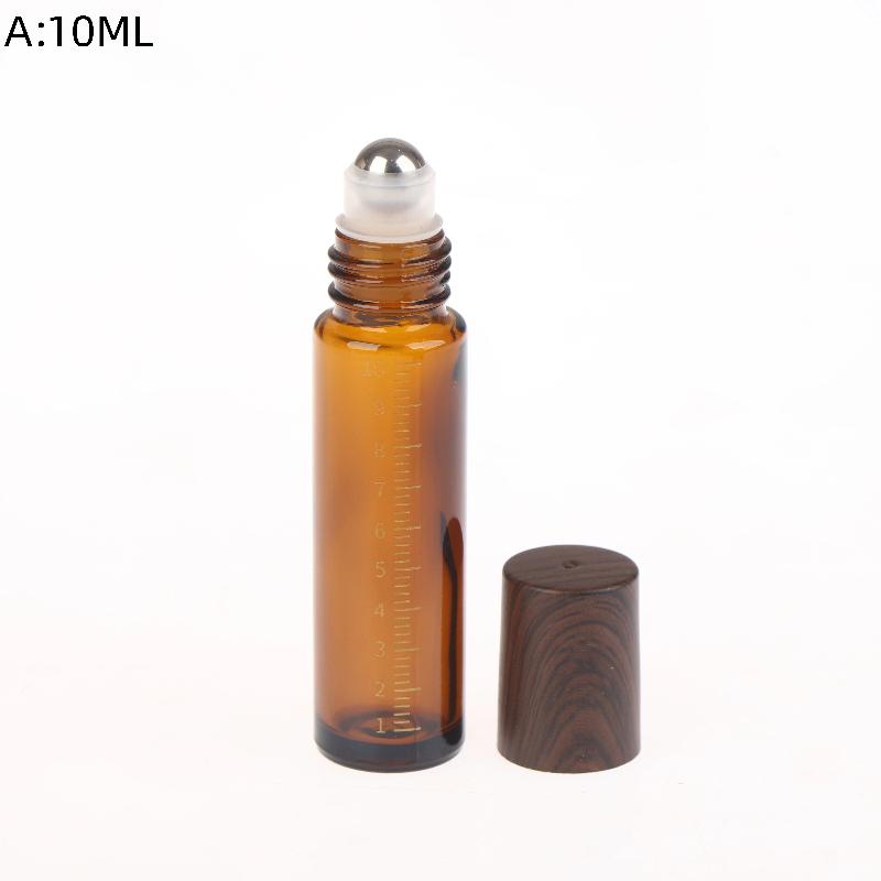 5ml 10ml Bursztynowe Przezroczyste Szklane Butelki Roll-on Plastikowa Nakrętka Imitująca Drewno Próbne Buteleczki z Kulka do Olejków Eterycznych Perfum