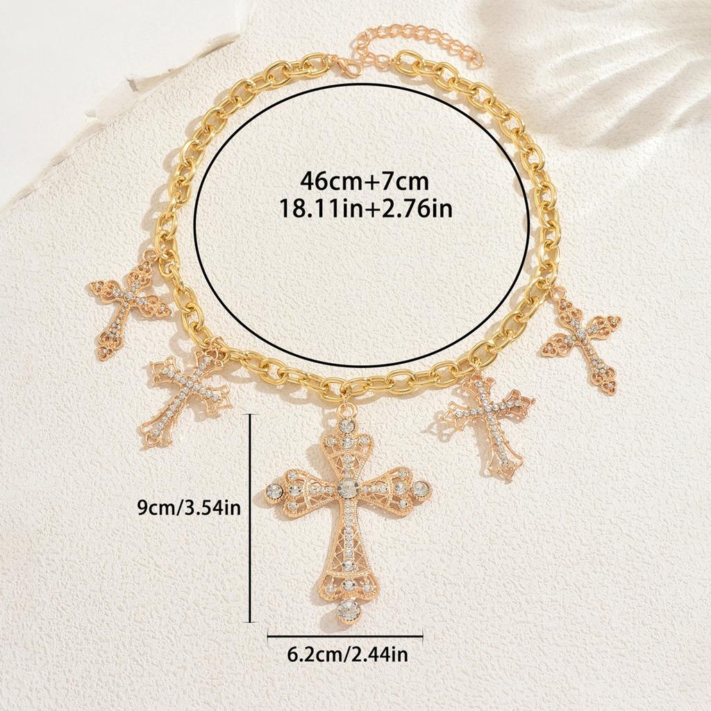 New Women's Necklace Geometric Cross Set with Diamonds Design Pendant Clavicle Chain Versatile Necklace