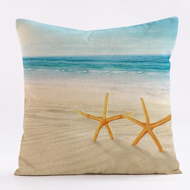 Sofa Pillow Cushion Linen Pillowcase Ocean Shell Series Starfish Pillowcase Car Backrest