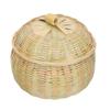 Wicker Bamboo Storage Basket Rubbish Bin with Lid for Food Round Baskets Weaving Kitchen
