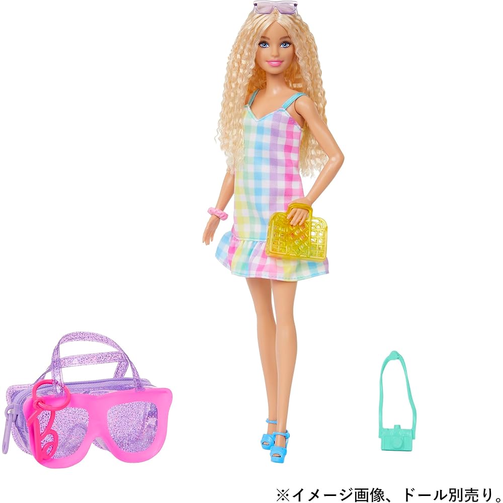 Barbie Fashion Doll Outfit Set Pink Check Dress with Accessories for 3 Years and Up