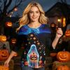 Women's Halloween Print Round Neck Three-Quarter Sleeve Blouse Top for Fall Parties