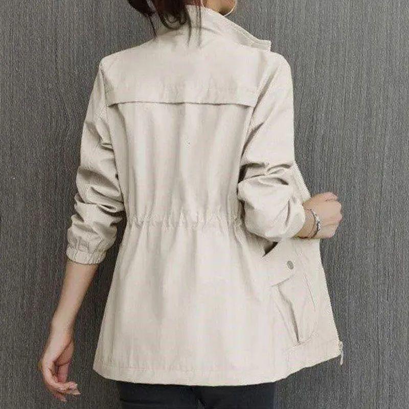 2026 New Korean Style Slim-Fit Windbreaker for Women, Spring and Autumn Stand-Up Collar Solid Color Coat